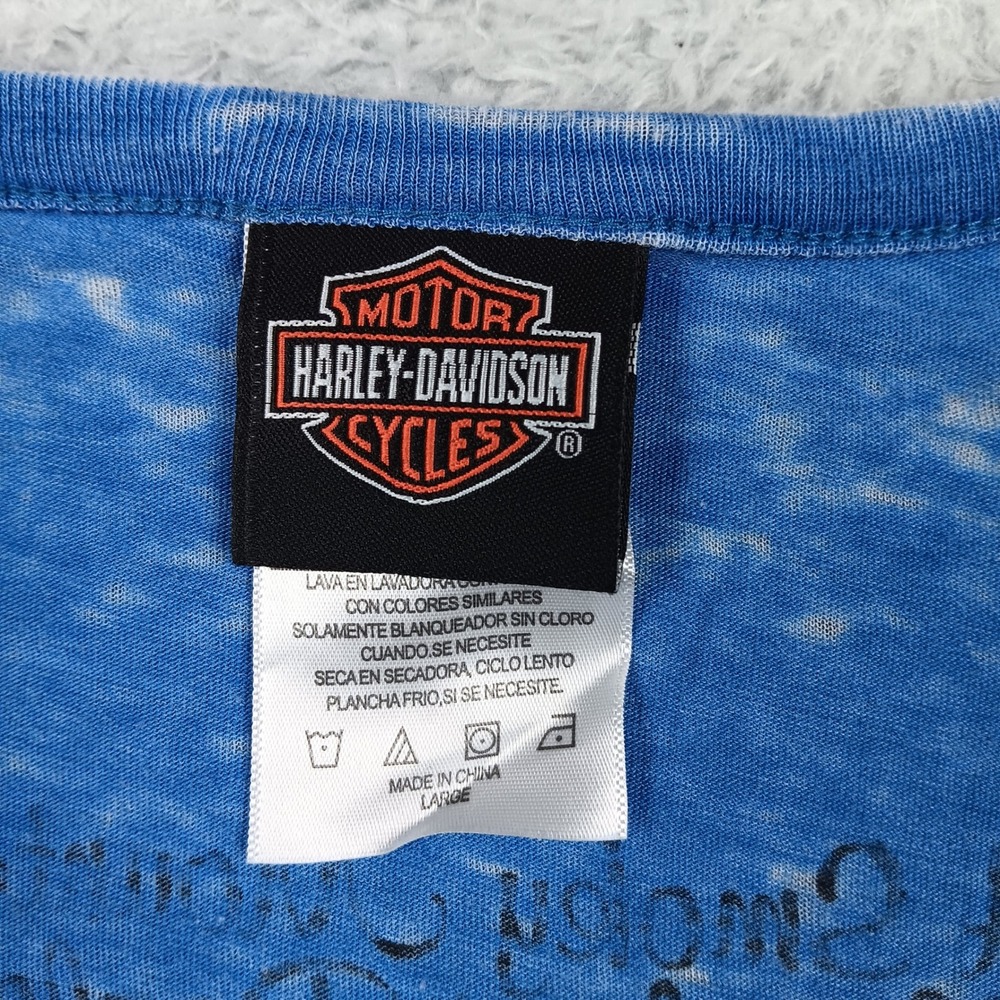Harley-Davidson Shirt Women L Blue Rhinestone Smoky Mountain Tennessee Burnout - Picture 3 of 9